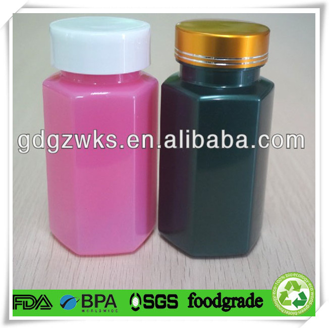 hexagonal pink color plastic pill bottle,200cc green PET vitamin E container,plastic tablets bottle bottle manufacturer