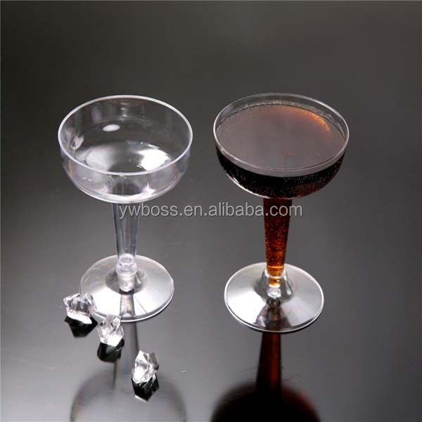 Transparent clear and colored disposable plastic champagne glasse