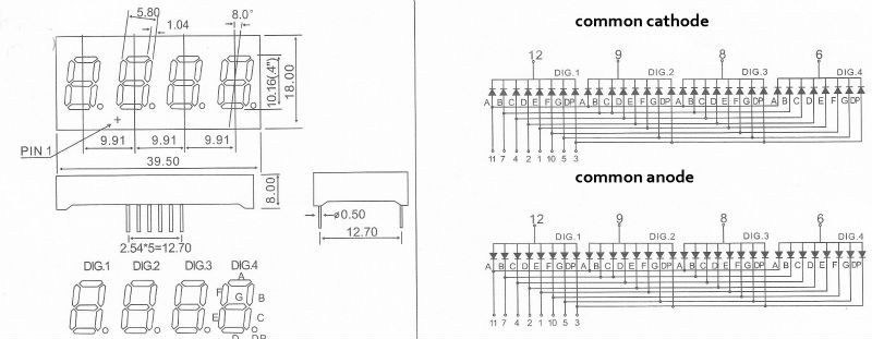 Ultra Yellow 0.4 inch four 4 quad digit 7 segment led display module for wall clock