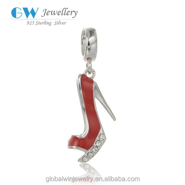 Red High Heels Charm Shoe Tibetan Silver Bracelet High Heels Enamel ...