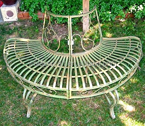 Wrought Iron Antique Green 1 2 Round Garden Tree Bench Seat