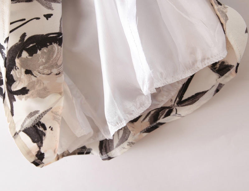 新しいファッションスタイルのレトロ2014年スイング付きオーガンザバラサブインク印刷u- 首grildress107カジュアル問屋・仕入れ・卸・卸売り