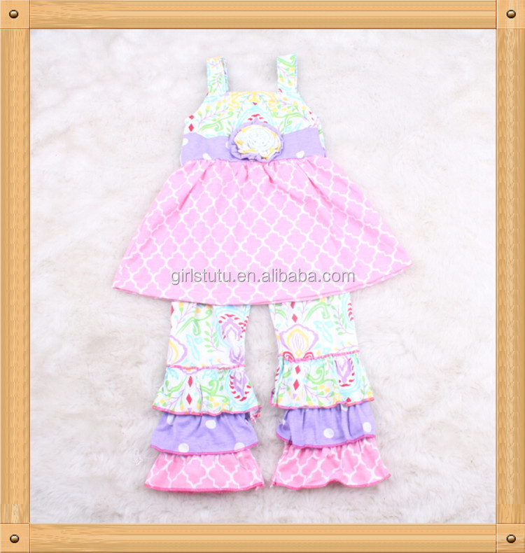 かわいい女子秋黒い綿のシャツの衣装花柄フリルパンツブティックキッズ服感謝祭小さな女の子の衣装仕入れ・メーカー・工場