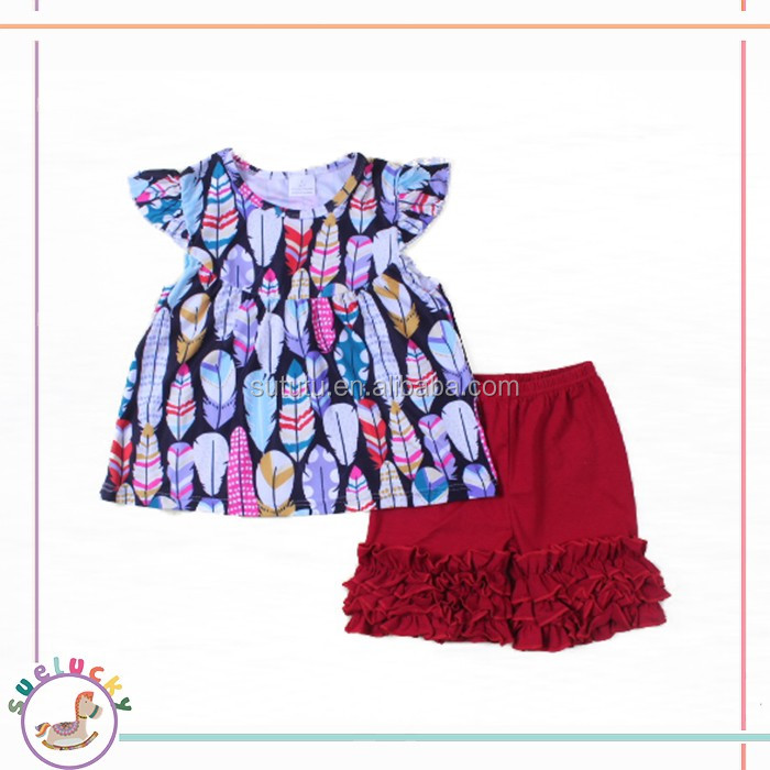 マッチング100%綿ニット子供服レインボーストライプアイシングパンツフラッタースリーブトップ子モデリング服セット仕入れ・メーカー・工場