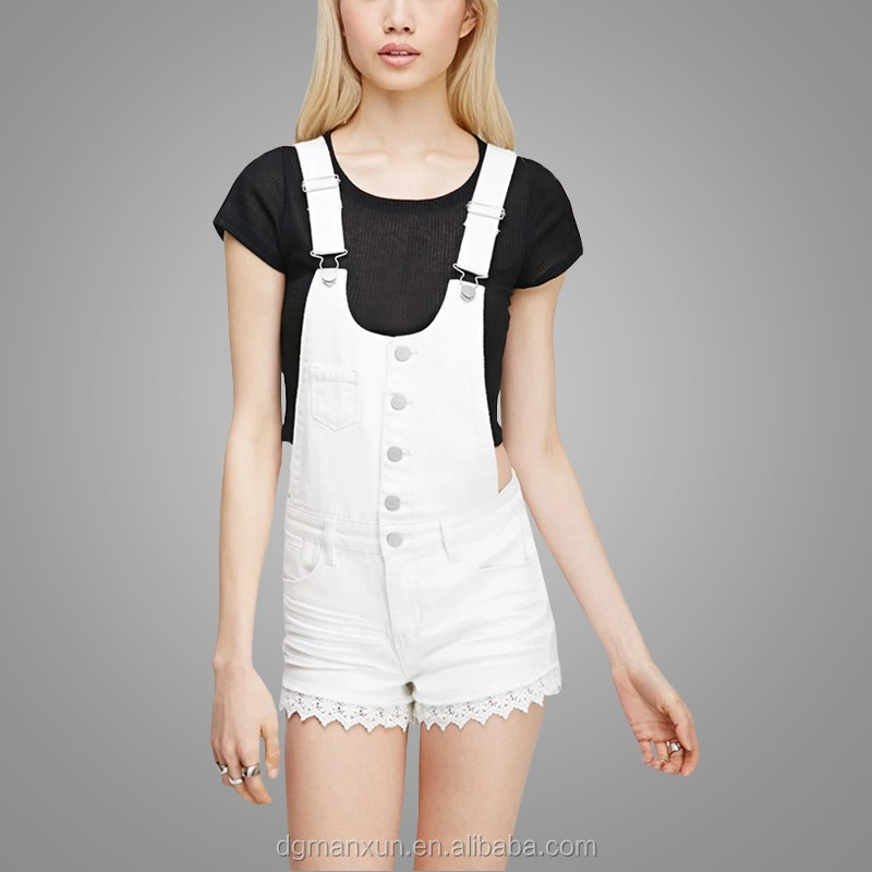 2016 Fashion Summer Denim Short Jeans Pant Ladies Short Jeans Lace Trim Suspender Trousers