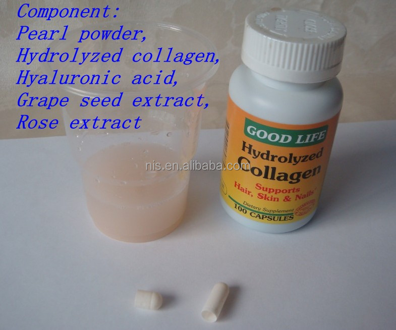 Hydrolyzed collagen protein powder, pearl powder, hyaluronic acid, grape seed extract, rose extract