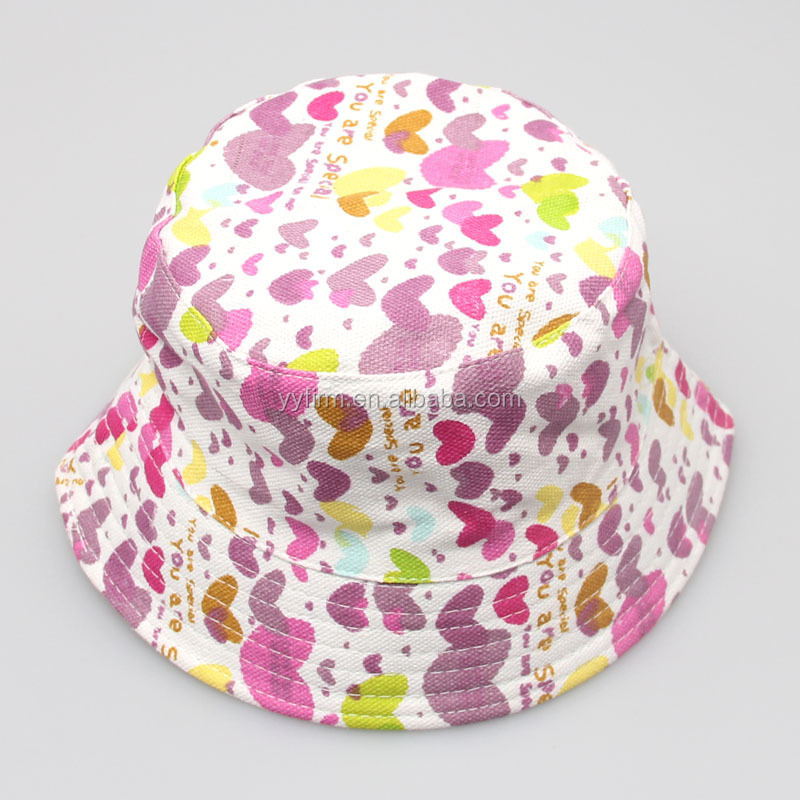 美しいピンクの花と蝶のベビーキャップスプリングiamge幼児のドレスのための印刷されたバケツの帽子問屋・仕入れ・卸・卸売り