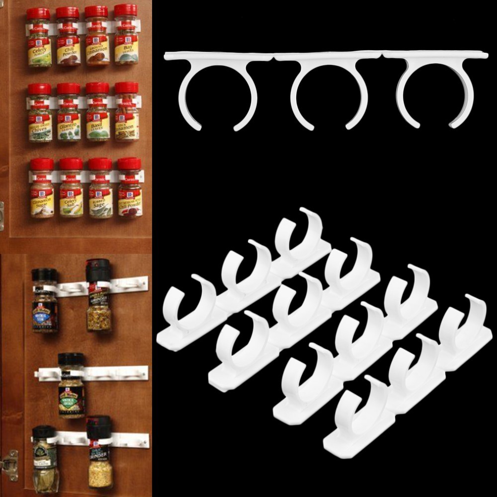 4 Sets Kitchen Clip Spice Gripper Jar Rack Storage Holder Wall