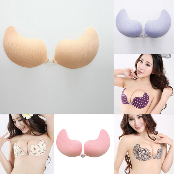 Women Bra Self-Adhesive Push Up Silicone Bust Front Closure Strapless Invis...