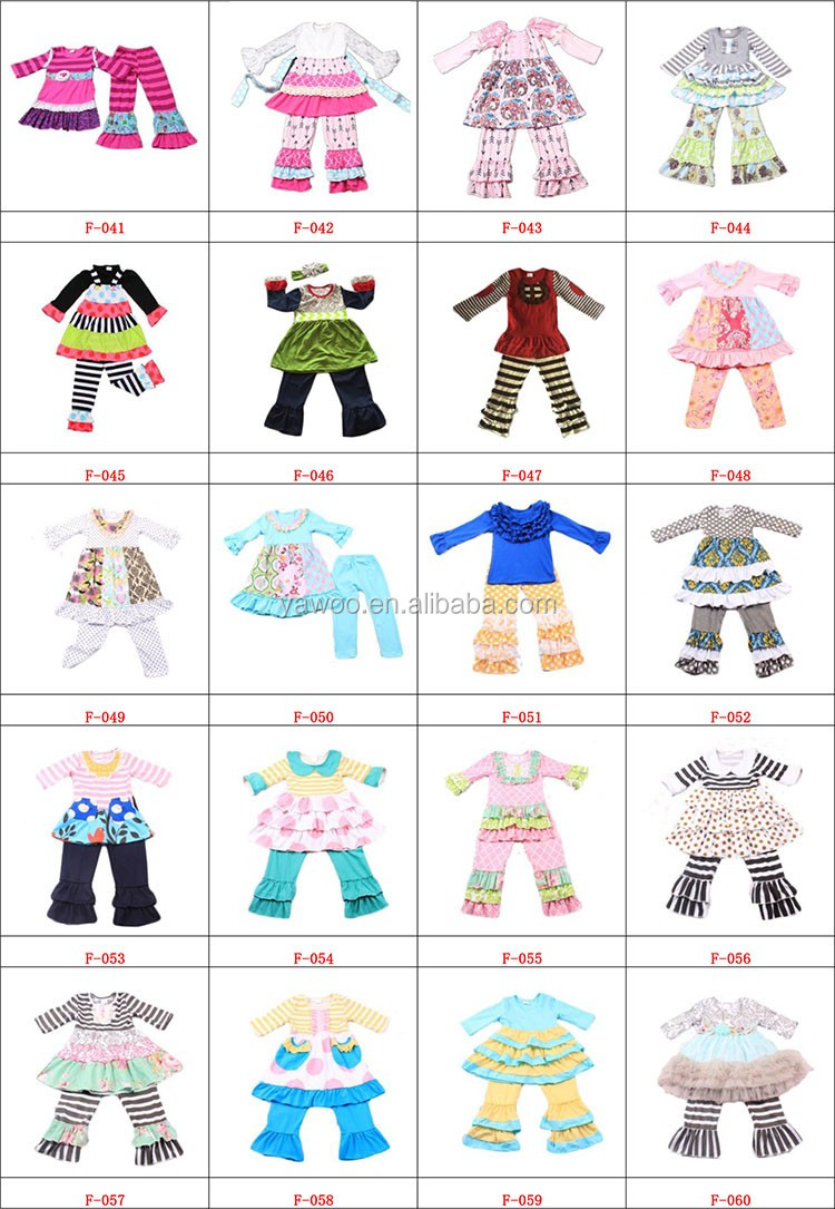 Yawoo子供服卸売花トップフリルボトム衣装タイトパンツ新しいスタイル子供服セット仕入れ・メーカー・工場