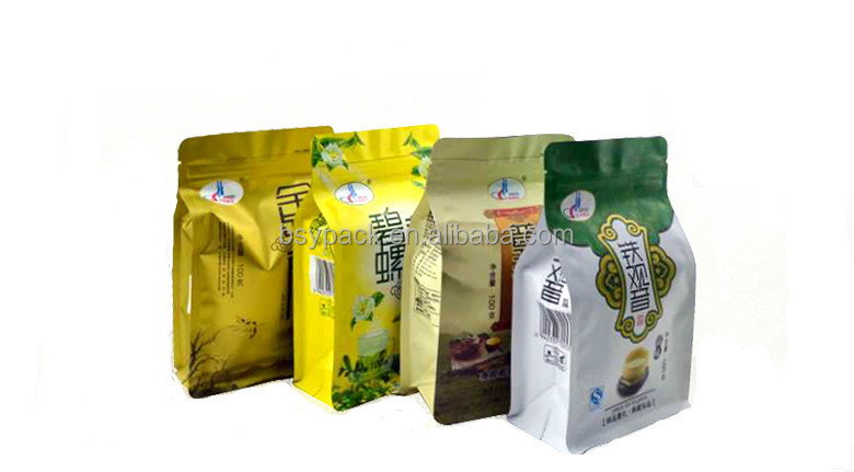 Custom printed matte suiface handling stand up aluminum foil tea bag with zipper