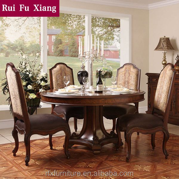 Rubber Wood Round Dining Table With Leather And Fabric Chairs For Dining Room Furniture Sets Aa