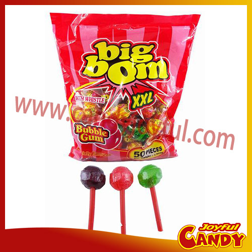 Big bom Whistle lollipop with bubble gum