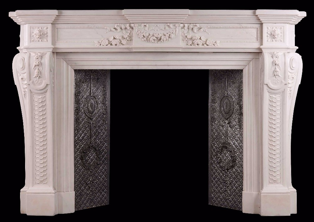 A VERY FINELY CARVED FRENCH LOUIS XVI STYLE STATUARY MARBLE FIREPLACE.jpg