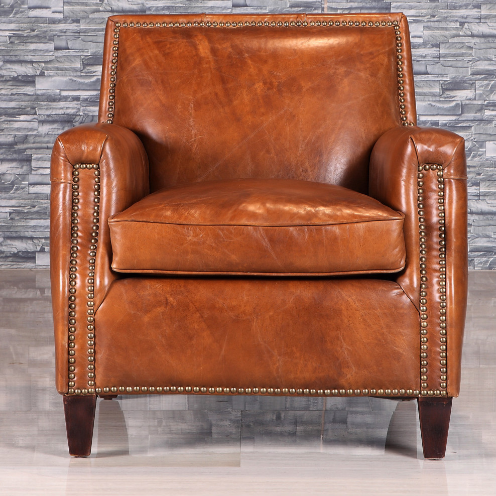 Retro Style Antique Leather Armchair With Rivet - Buy Antique Leather ...