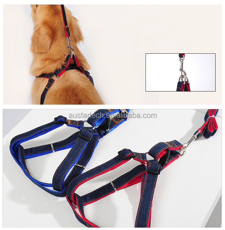 高品質カスタマイズされた工場最高の売り手デニムペット首輪ジャン犬ハーネスとリーシュ仕入れ・メーカー・工場
