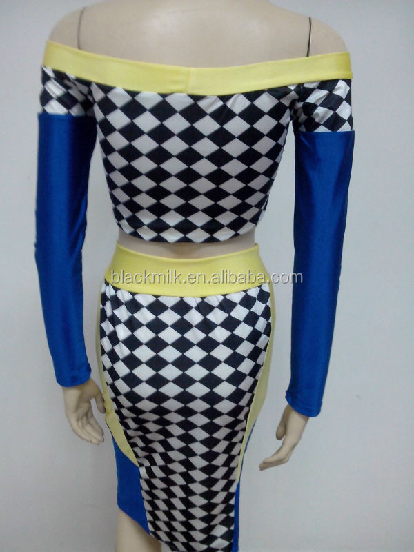 novetly2014年ハイストリート女性の夏の長い袖のプリント2個vestidosセクシーな包帯bodyconセレブドレスパーティードレス問屋・仕入れ・卸・卸売り
