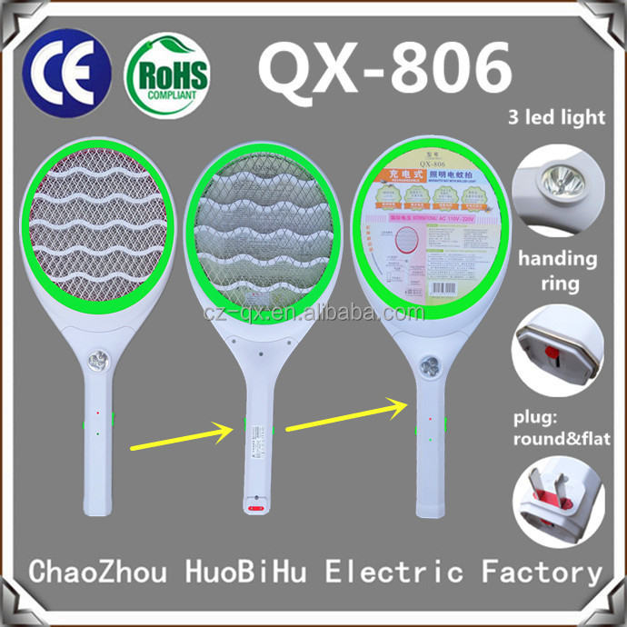 Qx806-3高品質電気蚊のラケットでハンドルバッテリー800ma3ledライト充電式電気蚊のキラーランプ問屋・仕入れ・卸・卸売り