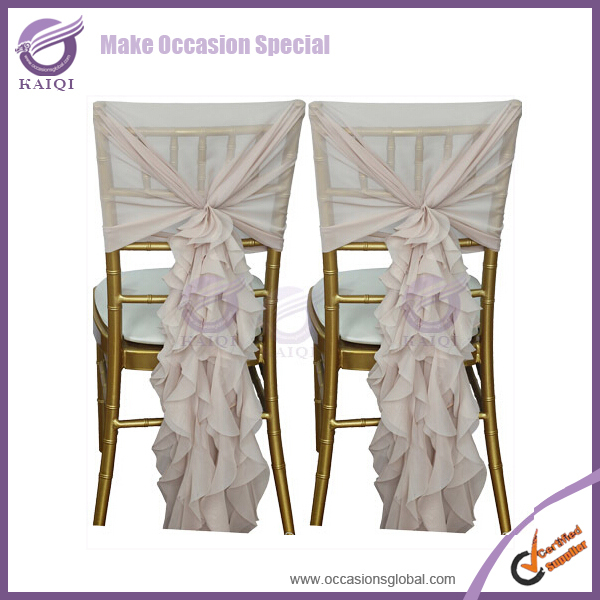 Fashionable Design Wholesale Blush Chiffon Ruffled Wedding Chair Cover