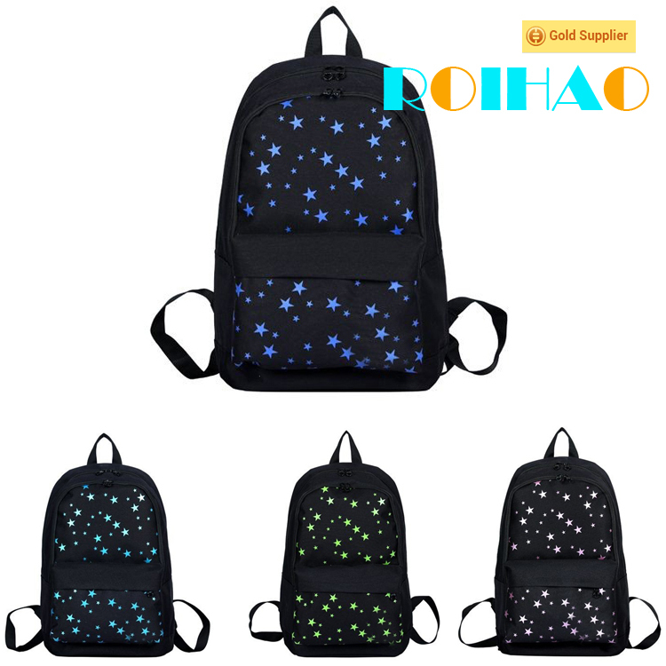 Roihao china supplier high quality black waterproof backpack with stars printed