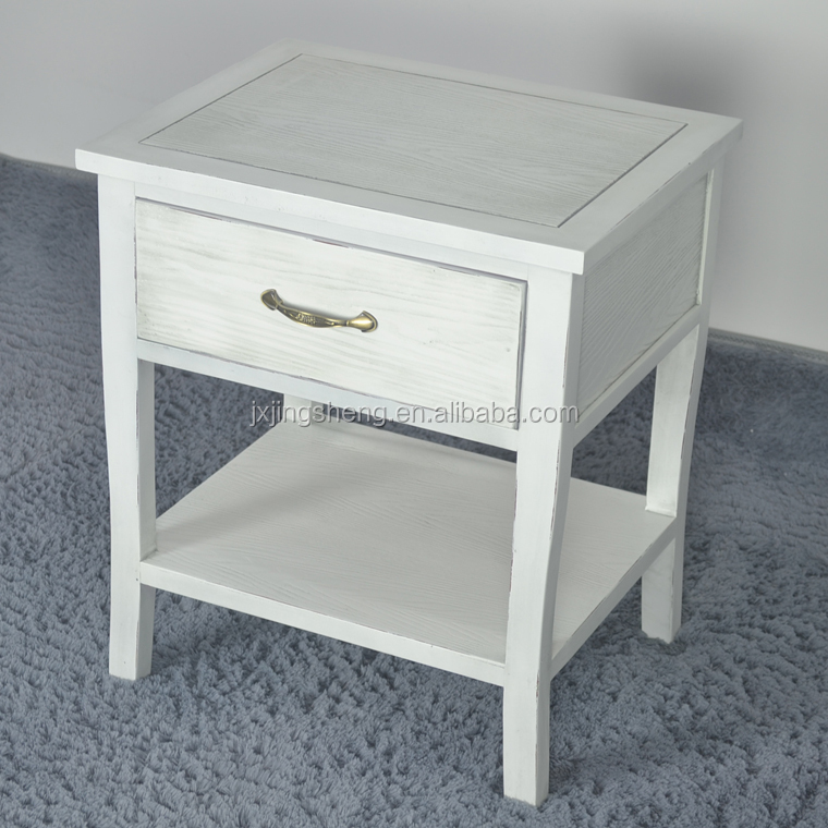 Retro White Square Lubby Shabby Single Drawer Bedside Table