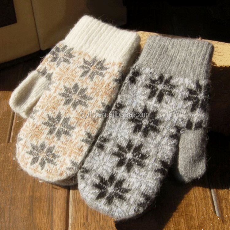 ウールの冬のスノーフレークパターンretrostlye厚くknitingaudltsミトン業界のための仕入れ・メーカー・工場