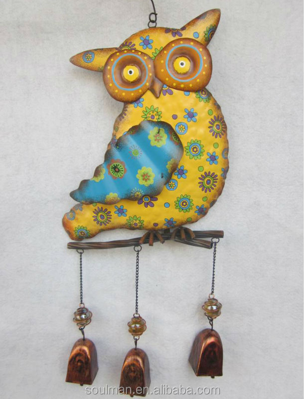 2014 new and hot selling me<em></em>tal owl wind chimes owl hanger wall decoration home decoration問屋・仕入れ・卸・卸売り