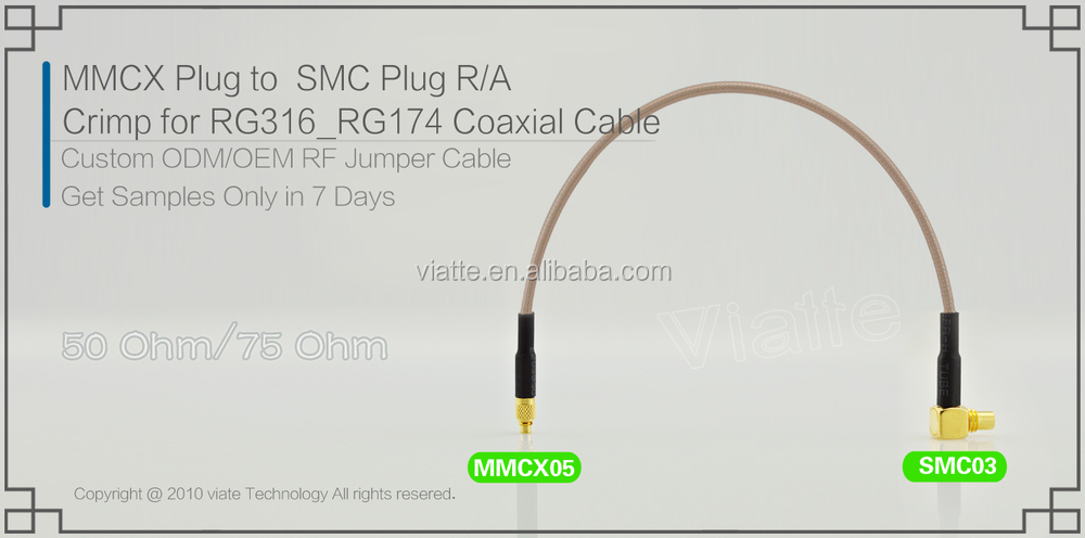 標準ケーブルアセンブリ、 smcオスに男性mmcxr/rg316_rg174に圧着力を同軸ケーブルのコネクタのための仕入れ・メーカー・工場