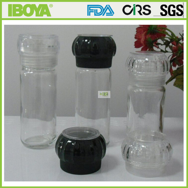 glass bottles with salt & pepper mill