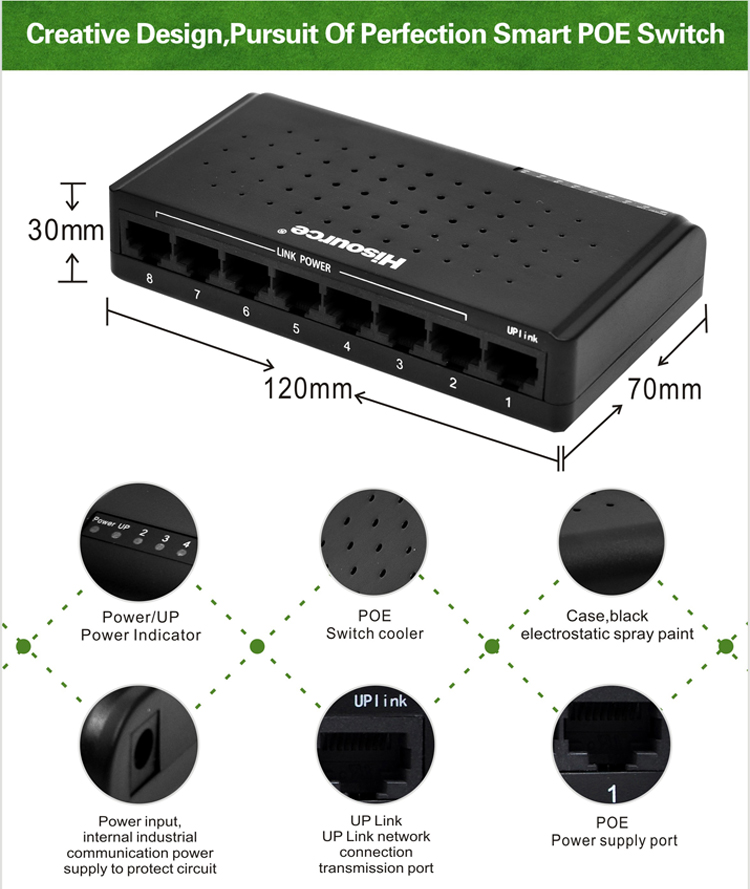 熱い販売のhisource非- 標準のイーサネットポート9dc24v4a8ポートミニネットワークpoeスイッチ仕入れ・メーカー・工場