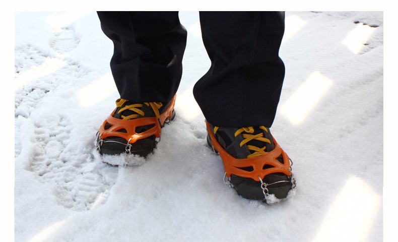 1 ペア ノン スリップ 12歯爪氷アイゼン グリッパ靴カバー ステンレス鋼チェーン用スキー雪の ハイキング クライミング グレー/オレンジ仕入れ・メーカー・工場