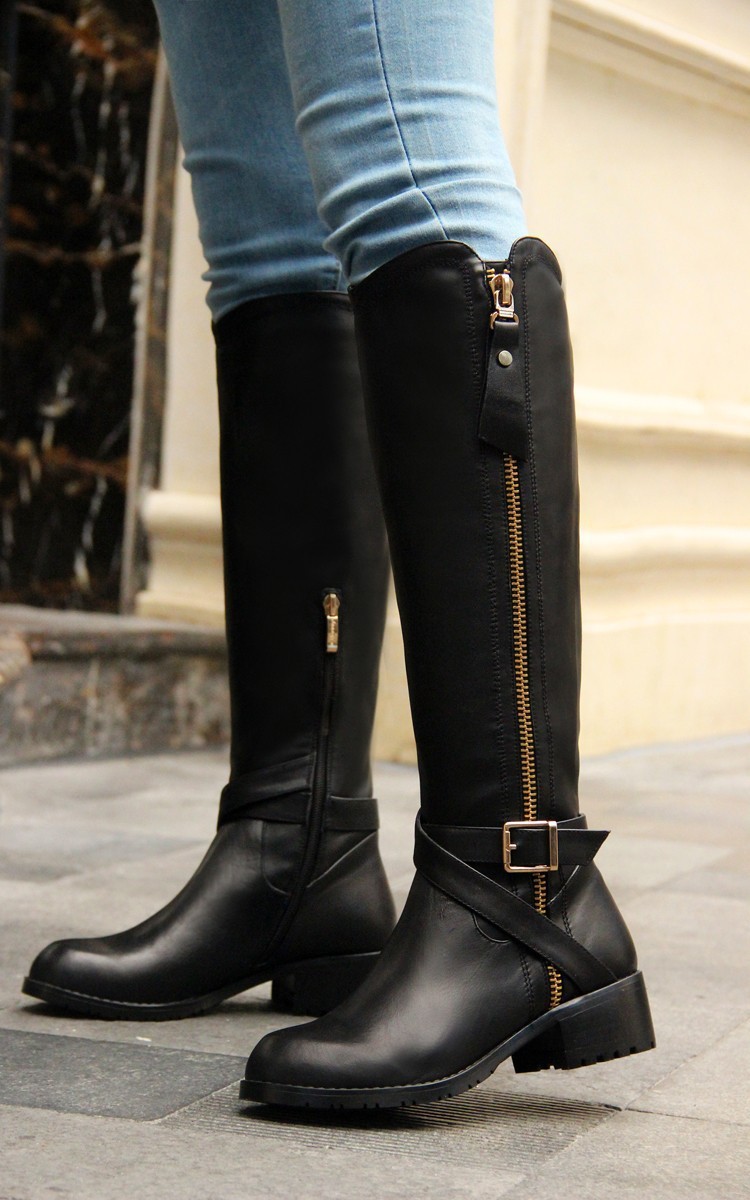 Free Shipping Sexy Women Flats Genuine Leather Knee-length Boots