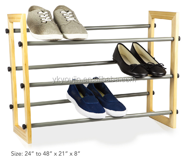 拡張可能な木製の靴ラック3タイヤ省スペース収納棚仕入れ・メーカー・工場