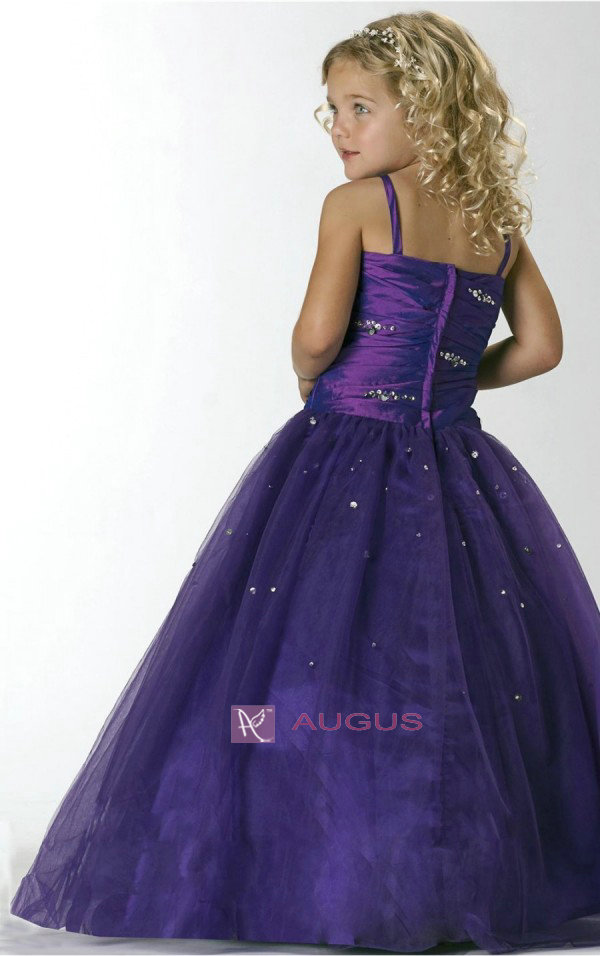 王女af20スパゲッティストラップチュールクリスタルビーズの濃い紫色のフラワーガールのドレス問屋・仕入れ・卸・卸売り