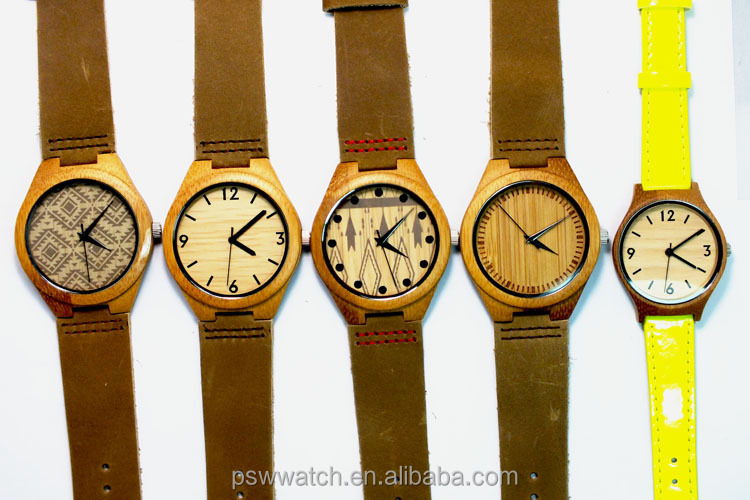 Genuine leather bamboo watch quartz movt bamboo watch men