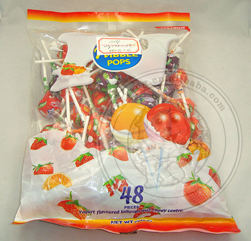 Three Flavor Fruit Tattoo Bubble Gum Filled Yogueta Lollipop Candy