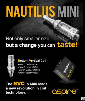 mini aspire nautilus tank with BVC Bottom Vertical Coil plug aspire cf vv+ battery aspire mini nautilus kit