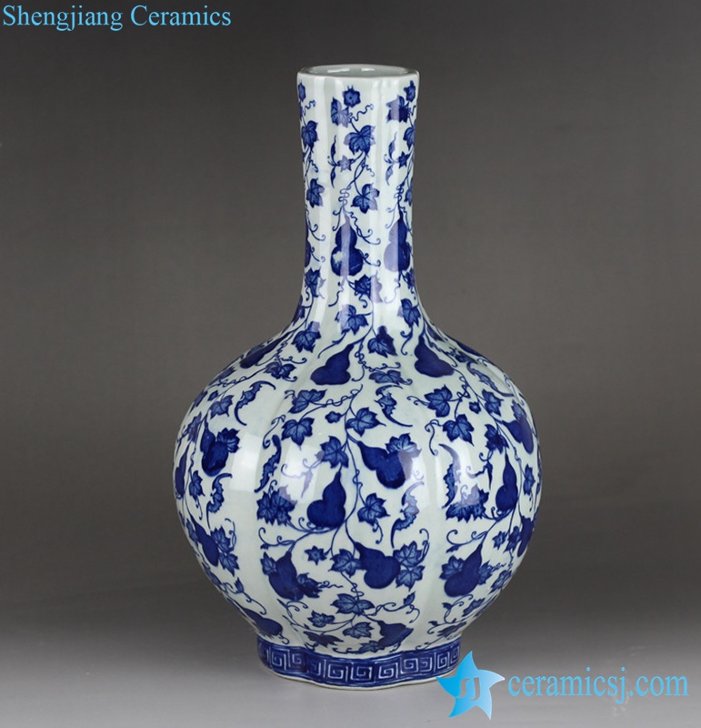 Rytm58 Globular Shape Blue White Cucurbit Pattern Ceramic Vase