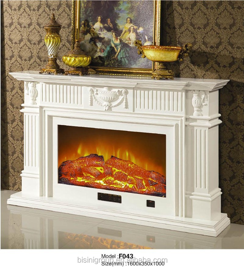 Simple Wood Carved White Painted Electric Fireplace Heater Insert