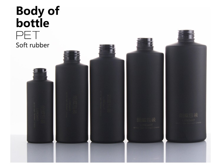 黒いプラスチックペット化粧品ボトルでオイルポンプ50ミリリットル100ミリリットル120ミリリットル150ミリリットル200ミリリットル500ミリリットル仕入れ・メーカー・工場