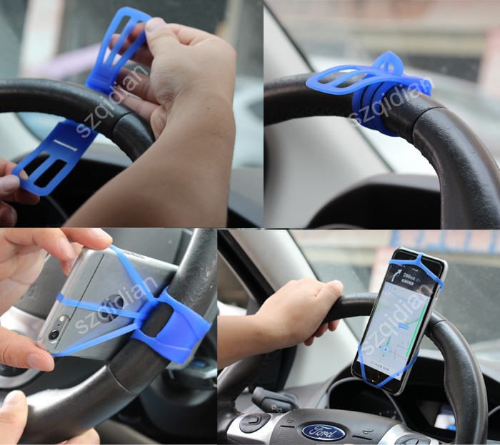 Universal Car Steering Wheel Clamp Bracket,Bike Clip Mount Silicone