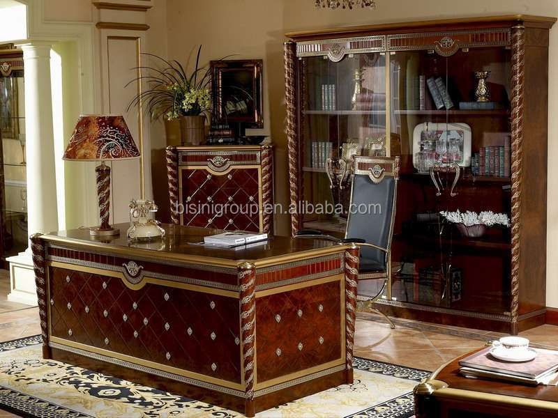 European Style Classical Office Desks Set Soild Wood Office