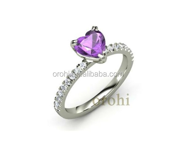 Top quality 14ct white gold hear cut heart design amethyst stone ring ...