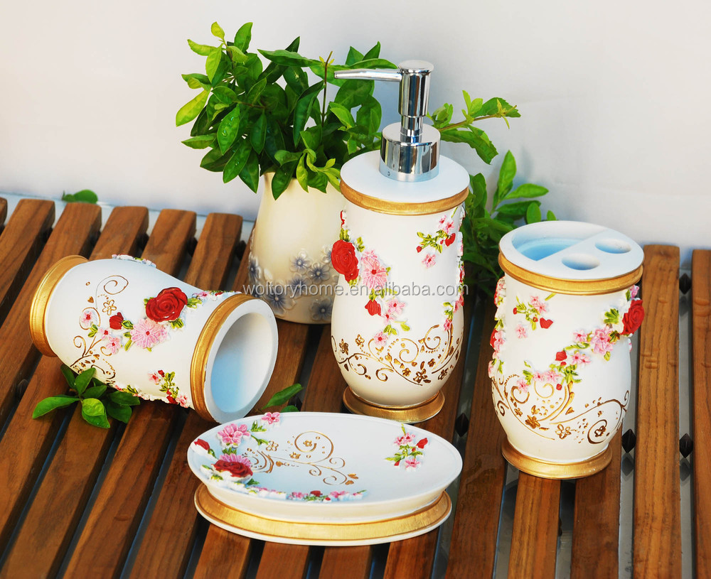 Pink Polyresin Rose Bathroom Set/bath Accessories/bathroom Set Buy