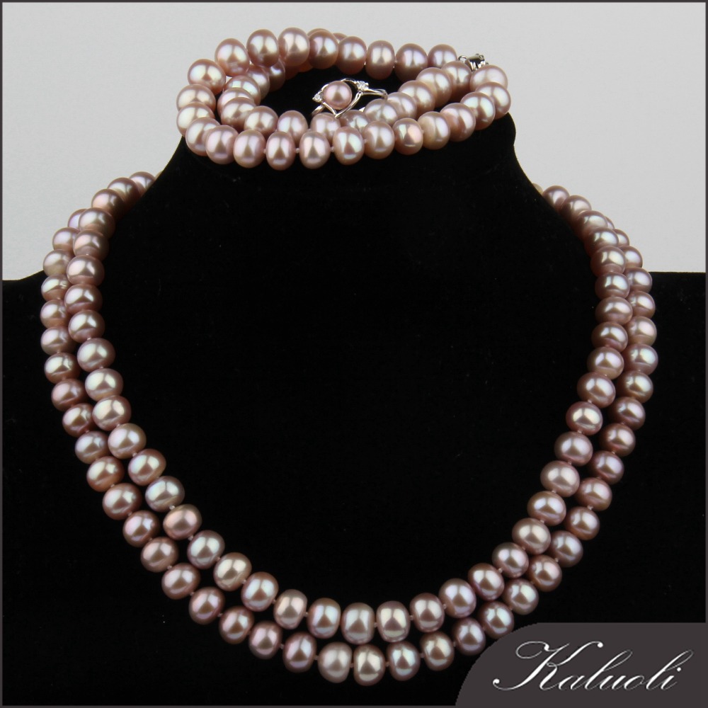 Famous 7 -8 Mm Purple Real Pearl Indian Jewellery Set 