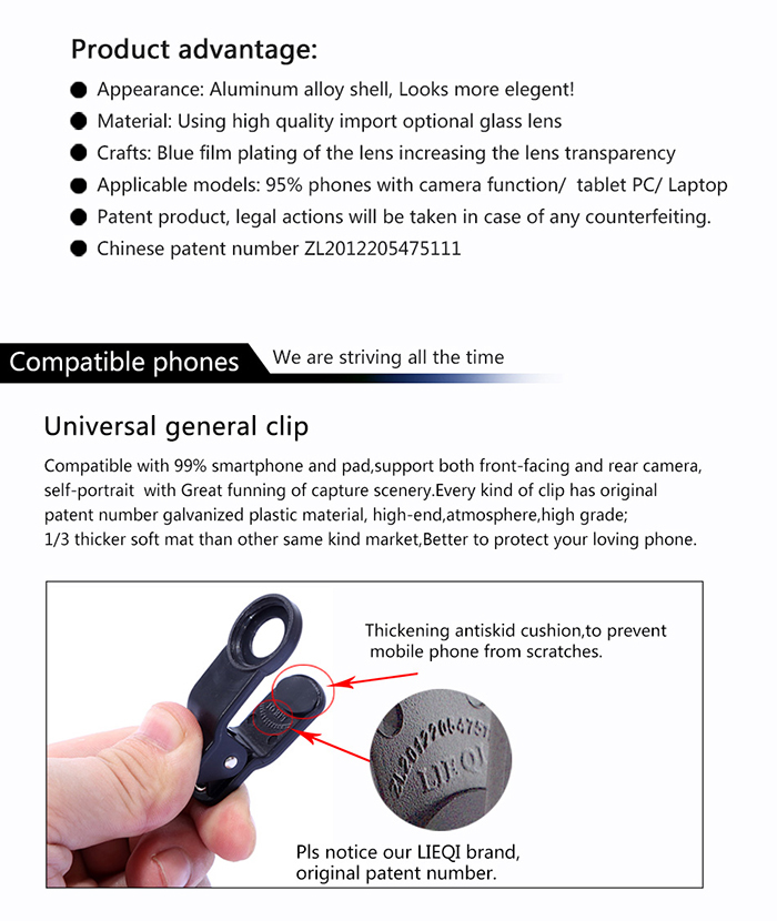 最新2014年ユニバーサル携帯電話のクリップ- オン2イン10.65xワイド- angle+macroスマートフォン用のレンズクリップ/パッド/ノートpc/lq-65xip問屋・仕入れ・卸・卸売り