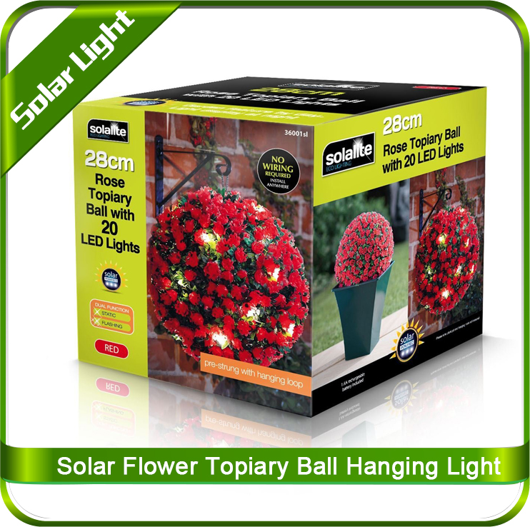 太陽光発電の赤いバラ28センチメートル20ledライトが付いトピアリーボール仕入れ・メーカー・工場