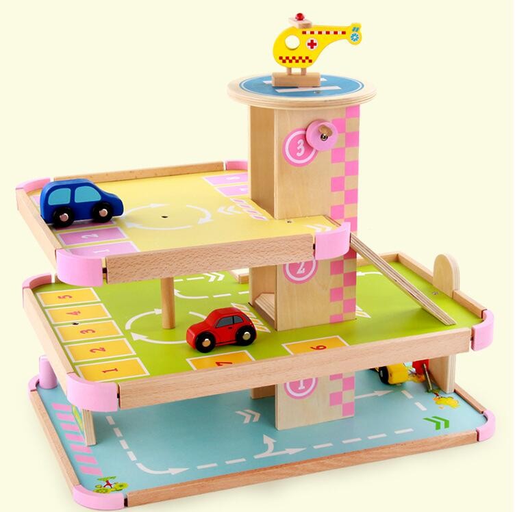 New Style Pretend Play Toys Wooden Three Storey Car Park Toys