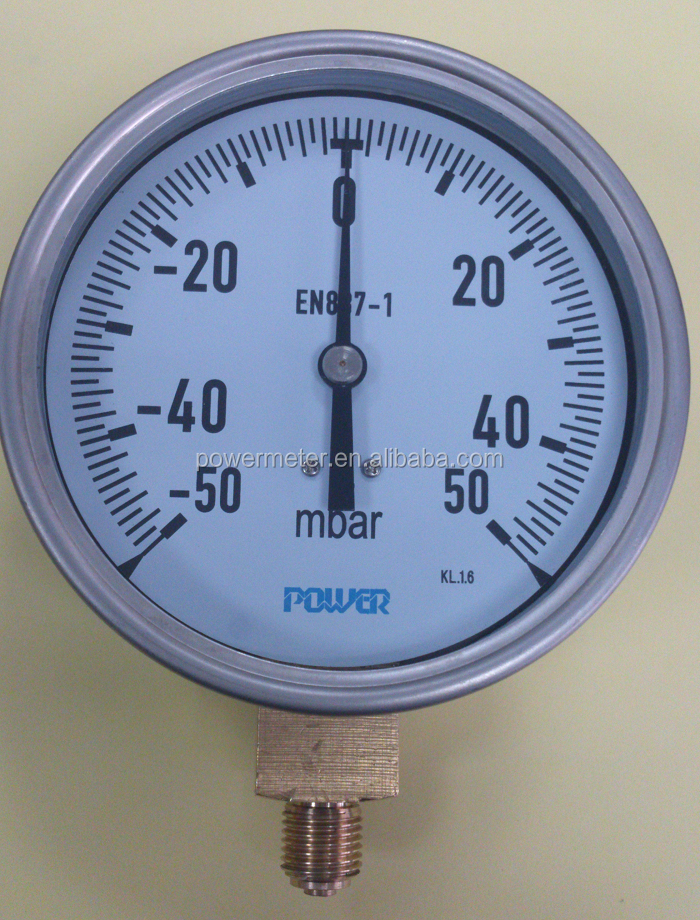 100mm Stainless Steel 50 Mbar Negative Pressure Gauge Manufacturer With