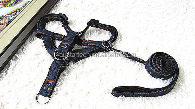 高品質カスタマイズされた工場最高の売り手デニムペット首輪ジャン犬ハーネスとリーシュ仕入れ・メーカー・工場